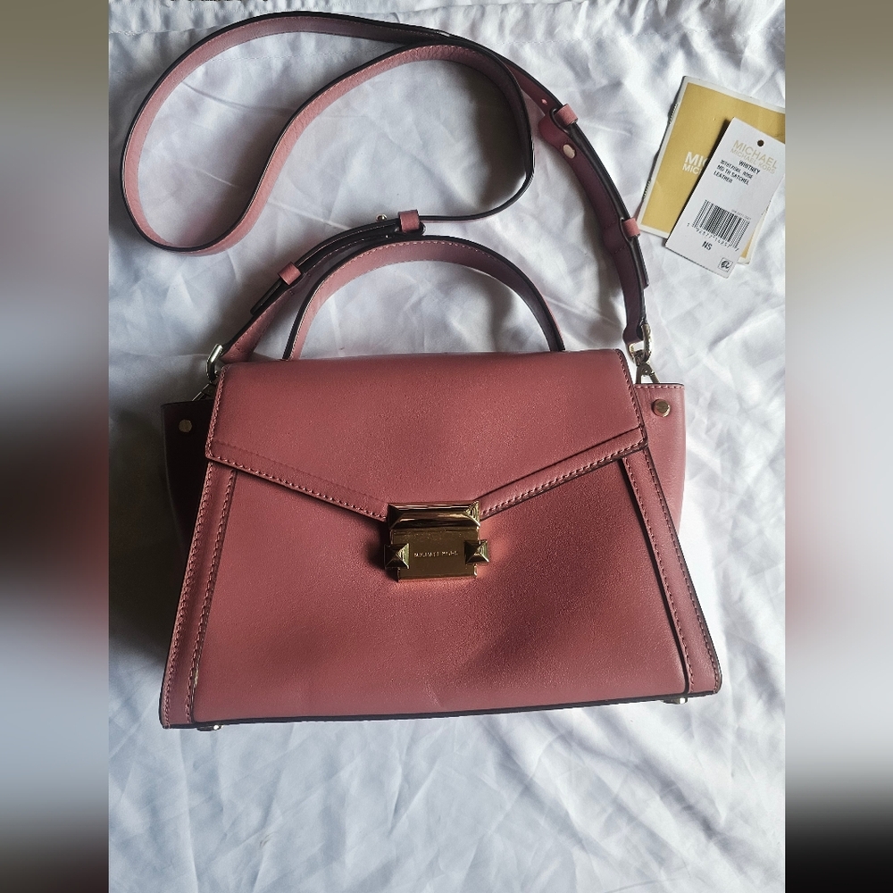 Michael Kors WHITNEY Genuine Leather Rose Flap Satchel